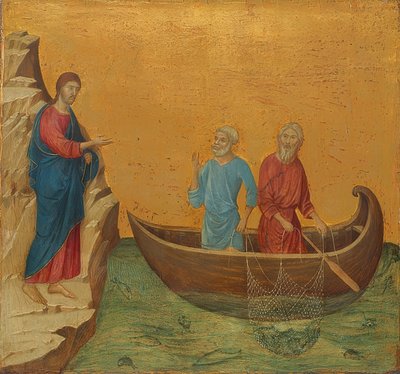 Den fantastiske fisketuren og kallet til apostlene Peter og Andreas. 1308-11 av Duccio di Buoninsegna