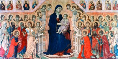 Maestà, Madonna med engler og hellige, 1308-1311 av Duccio di Buoninsegna