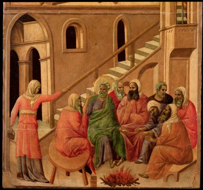 Peters fornektelse. Maesta altertavle (tempera og gull på tre av Duccio di Buoninsegna