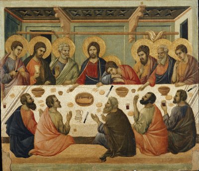 Herrens nattverd. Baksiden av Maesta-altertavlen av Duccio di Buoninsegna