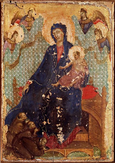 Fransiskanernes Madonna eller "" Madonna har barn med fransiskanermunker og engler"" Detrempe på tre av Duccio di Buoninsegna (1255-1318/9) 1300 Dim. 23,5x16 cm Siena, Pinacoteca nazionale av Duccio di Buoninsegna