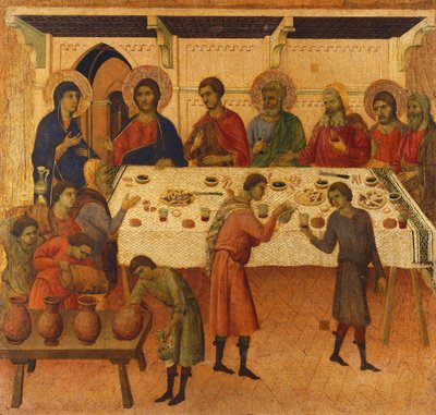 The Wedding at Cana, detalj av flis fra episoder fra Kristi lidenskap og oppstandelse, baksiden av Maesta