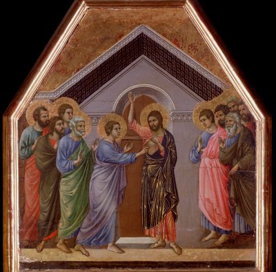 Vantroen til St. Thomas. Maesta altertavle - (tempera og gull på tre av Duccio di Buoninsegna