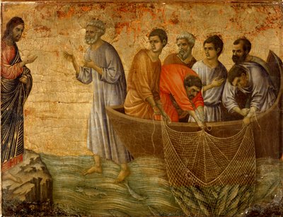Den andre mirakuløse synden: Kristi åpenbaring for apostlene ved Tiberiassjøen av Duccio di Buoninsegna