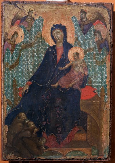 Jomfru og barn med tre franciskanske munker (maleri av Duccio di Buoninsegna