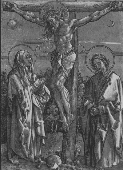 Kristus på korset med jomfruen og den hellige Johannes, 1500-1550. av Dürer School.