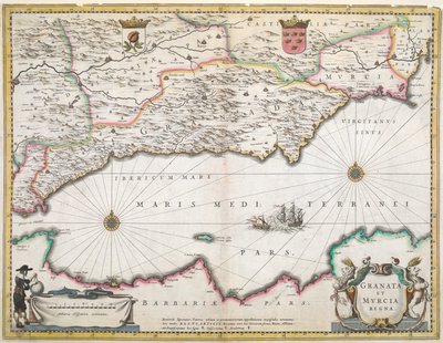 Et kart fra 1600-tallet over regionene Granada og Murcia, i Spania av Dutch School
