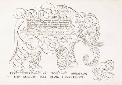 En kalligrafisk design av en elefant, 1616-1617 og slutten av 1600-tallet av Dutch School