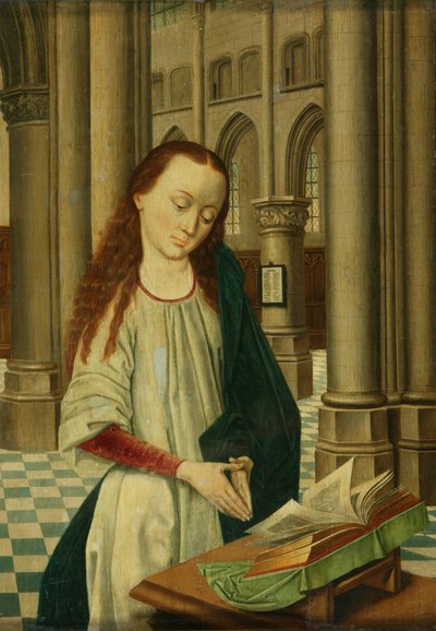 En kvinnelig helgen (olje på panel) av Dutch School