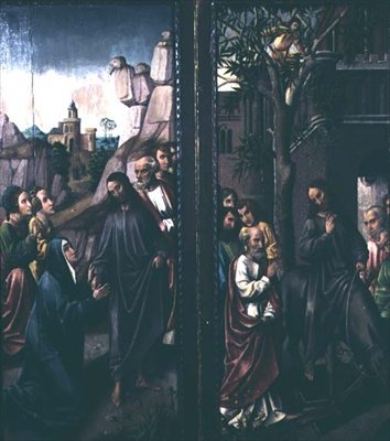 Kristus tar avskjed med sin mor; Kristi inntog i Jerusalem, ca. 1500 av Dutch School