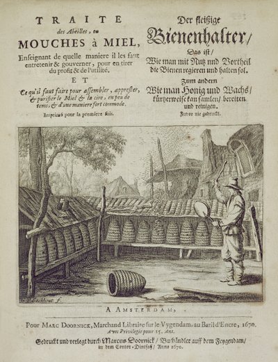 Omslag av Traite des Abeilles, ou Mouches a Miel... trykt på fransk og tysk, gravert av G.V.Eckhout, Amsterdam 1670 av Dutch School