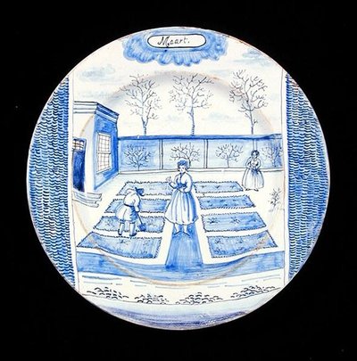 Delftvareplate som viser mars måned (tinnglasert lertøy) av Dutch School
