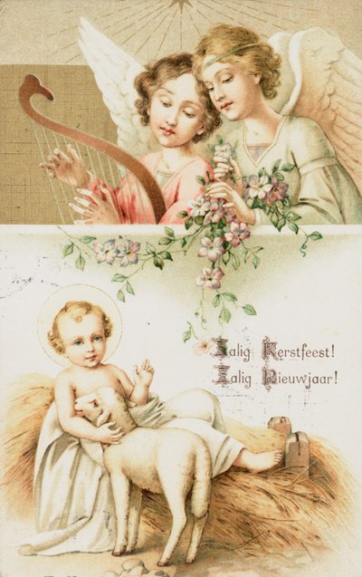 Nederlandsk julekort (fargelitografi) av Dutch School