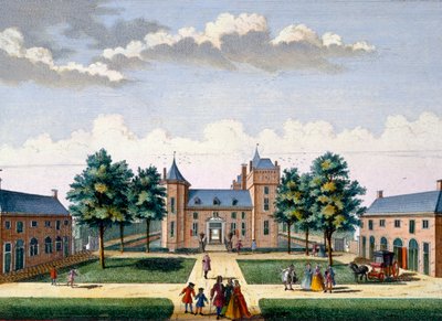 Fasade av Assumburg Castle, fra Het Zeganpralent Kennemerlant av Hendrick de Leth og Matthias Brouerius Van Nidek, publisert ca. 1700-1730 av Dutch School
