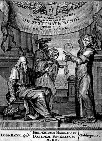 Frontispice av Dialogus De Systemate Mundi av Galileo, utgave utgitt i 1641 av Dutch School