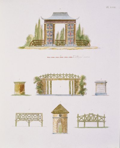Hagedekorasjoner, fra Magazine of Garden Gems, av G. van Laar, utgitt 1802 (se også 172967) av Dutch School