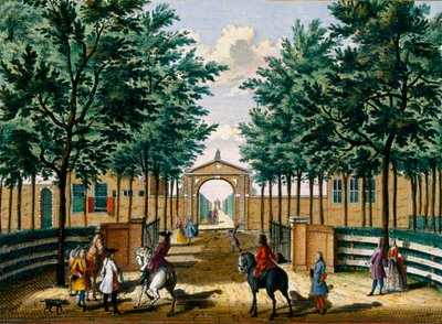 Hagene til lystpalasset til Francois van Haringkaspel, fra Het Zeganpralent Kennemerlant av Hendrick de Leth og Matthias Brouerius Van Nidek, utgitt ca. 1700-1730 av Dutch School