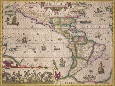 Kart over Amerika, fra Mercator Atlas, pub. av Jodocus Hondius (1563-1612), Amsterdam, 1606 av Dutch School
