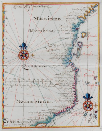 Kart over Mombasa, Øst-Afrika. av Dutch School