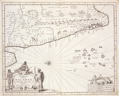 Kart over kysten av Malabar, Øst-India, 1672 av Dutch School