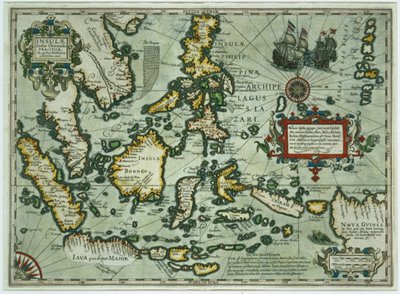Kart over Øst-India, pub. 1635 i Amsterdam (håndfarget gravering) av Dutch School