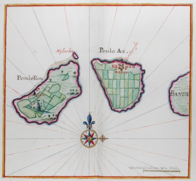 Kart som viser to av Banda-øyene. av Dutch School
