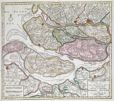 Nytt kart over den sørvestlige delen av Holland, inkludert fogdene i Voorne, Putten, etc. [Trettiseks kart over Nederland]Isaak Tirion Mellom 1739 og 1757. av Dutch School