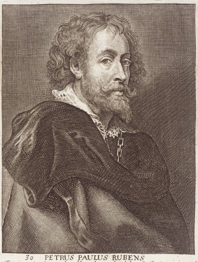 Portrett av Peter Paul Rubens (1577-1640) plate 30 fra en serie portretter av kunstnere, gravert av Joannes Meyssens (1612-70) av Dutch School