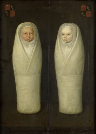 Portrait of Swaddled Twins: The Early-Deceased Children of Jacob de Graeff and Aeltge Boelens, ca. 1617 av Dutch School