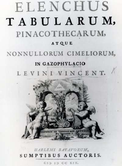 Tittelside for liste over tabeller av Levine Vincent, utgitt 1719 av Dutch School