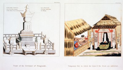 Graven til guvernøren i Nagasaki, og andre begravelsesgjenstander, fra Illustrasjoner av Japan av Issac Titsingh, utgitt London 1822 av Dutch School