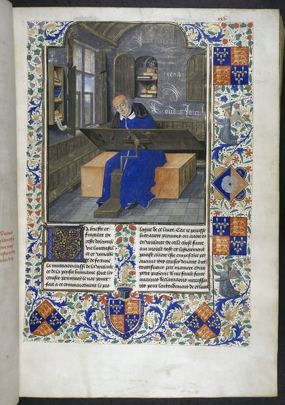 Oversetter på jobb, fra Fakta og ordtak memorabilia (eller Les Faits et les Dits des Romains), Royal 18 E III, f.24 av Dutch School