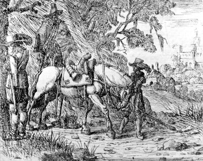 Two Riders Resting, av Hendrik Vershuring, 1627-1690 (tegning) av Dutch School