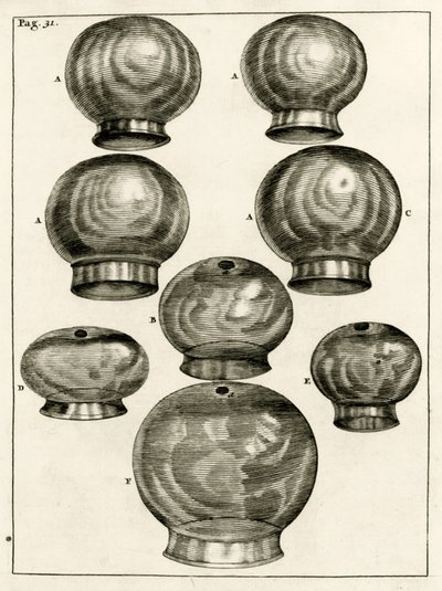 Ulike koppingsglass, fra The Practice of Medicine av Frederik Dekkers, 1694 av Dutch School