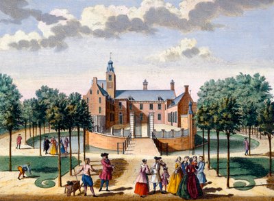 Utsikt over Adrichem House, fra Het Zeganpralent Kennemerlant av Hendrick de Leth og Matthias Brouerius Van Nidek, utgitt ca. 1700-1730 av Dutch School