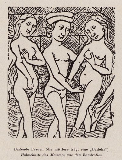 Kvinner bader (tresnitt) av Dutch School