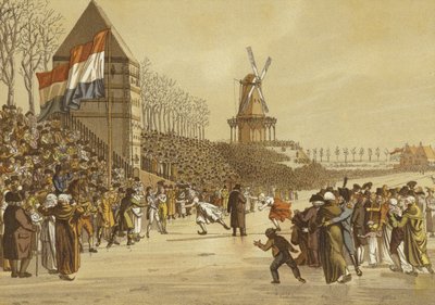 Skøyteløp for kvinner, Leeuwarden, Nederland, 1805 av Dutch School