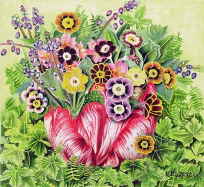 Auriculas, 2000 (akryl på lerret) av E.B. Watts