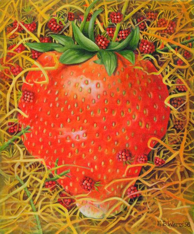 Strawberry in Straw, 1998 (akryl på lerret) av E.B. Watts