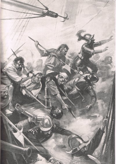 The English Repelling the Spaniards at San Juan de Ulua, illustrasjon fra 