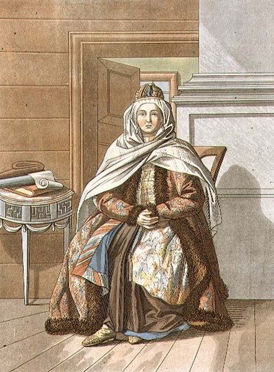 Tartar Woman from Tomsk, gravert av Jegor Skotnikoff (1782-1843) (litho) av E. (after) Karnejeff