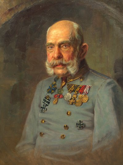 Keiser Franz Joseph I i tjenesteuniformen til en østerriksk feltmarskalk av E. Bieber