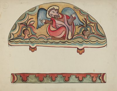 Lunette og detalj fra Altar Church i Sanctuario, Chimayo av E. Boyd