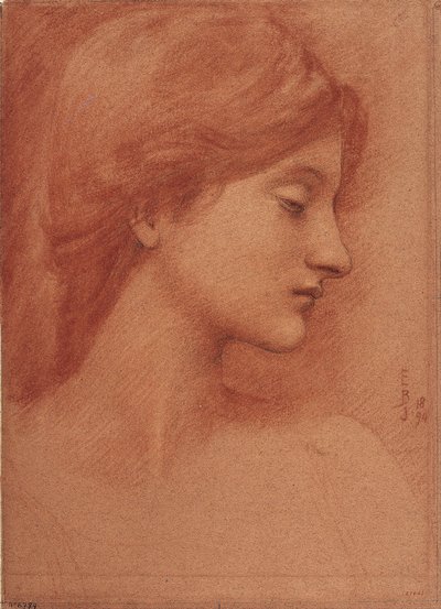 Kvinnelig hode - Dessin av Sir Edward Coley Burne Jones (Burne-Jones) (1833-1898) - 1894 - Sanguine og kritt på papir - 38,4x27,7 - Museu Nacional d