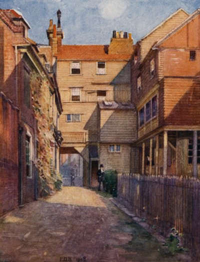 Eton: The Old Christopher Yard (litho-farge) av E. D. Brinton