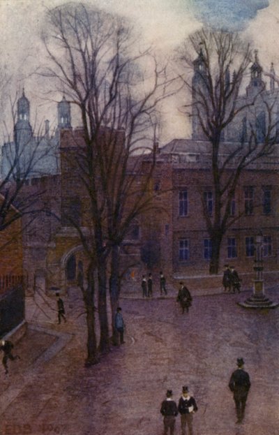 Eton: Upper School og Long Walk fra Common Lane House (farge litho) av E. D. Brinton