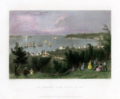 The Narrows sett fra Staten Island, New York, USA, 1837. av E. Finden