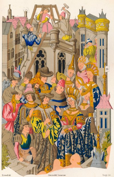 Grunnleggelsen av klosteret St Genevieve, 1400-tallet, 1849. av E. Hauger