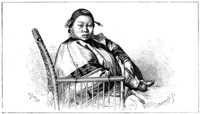 Kvinne med bundne føtter, Kina, 1800-tallet av Etienne Antoine Eugene Ronjat