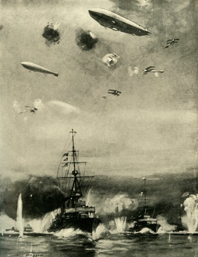 Det britiske luftangrepet på Cuxhaven, juledag, 1914, c1920. av E. S. Hodgson